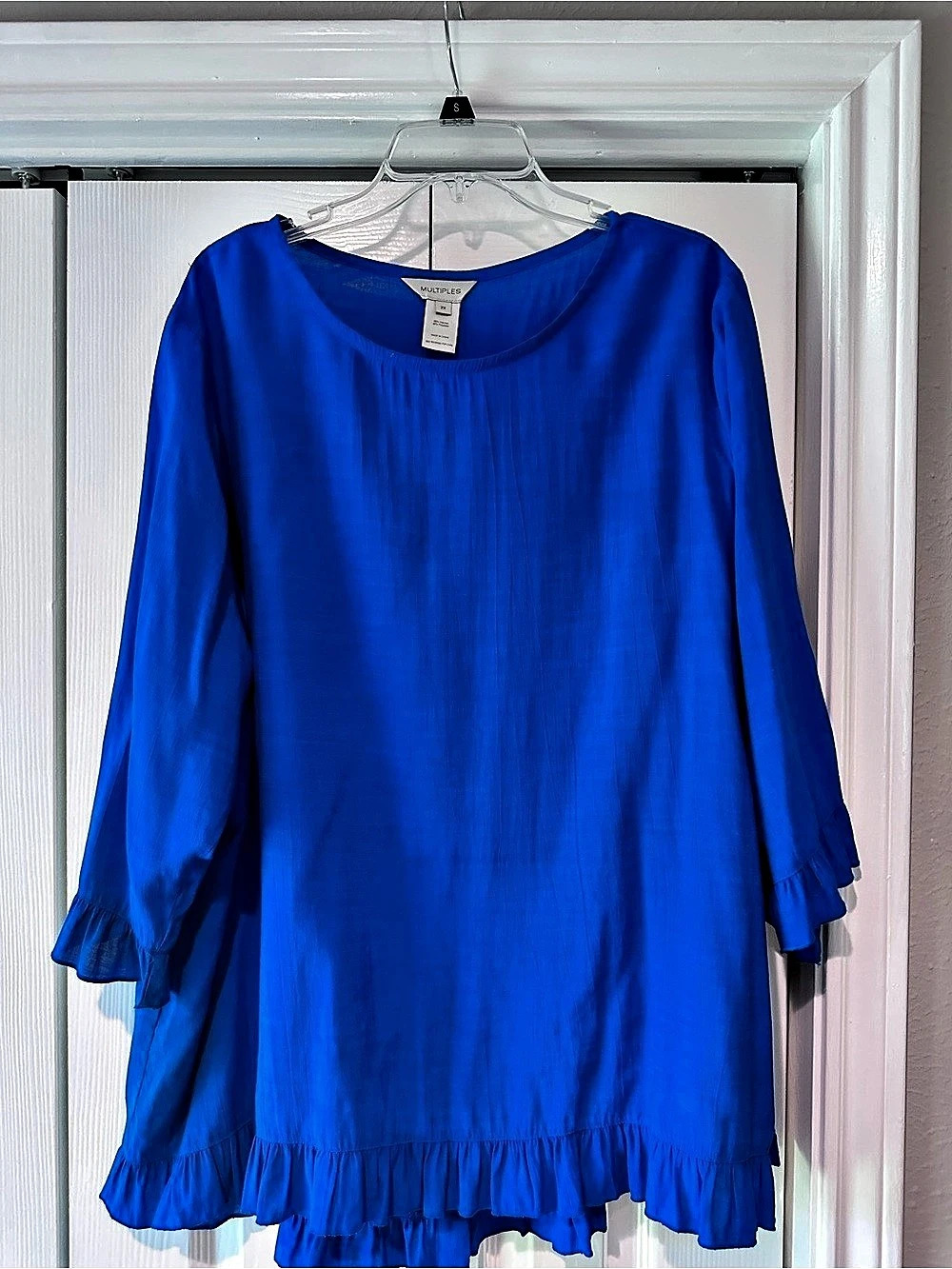 Multiples Blue Ruffle Hem Blouse